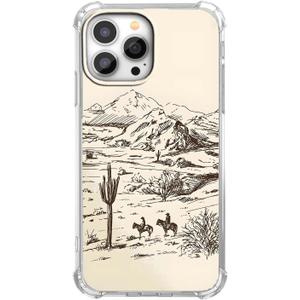 Tobelint Case for iPhone 13 Pro Max with Vintage Cowboy Art Design,Abstract Wild West Landscape Pattern for Men Women,Clear Slim Soft TPU Bumper Case,6.7(Cowgirl,13pm)