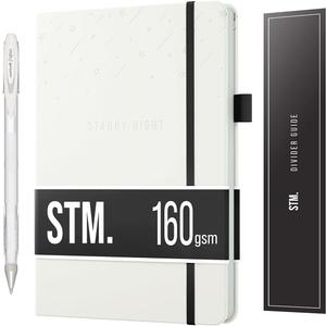 Black Paper Bullet Dotted Journal Notebook | A5 Starry Night by Scribbles That Matter | Free white gel pen | 160gsm Blackout no-bleed dot grid paper | For Men and Women | 5.75 x 8.5 in | White