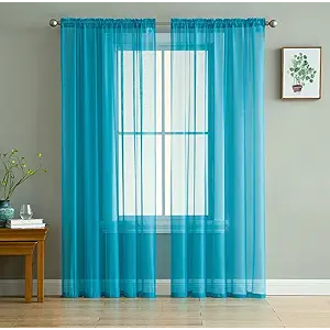 Empire Home Charli Solid Sheer Voile Window Curtain Panels Set of 2 (51x62 inches, Blue)