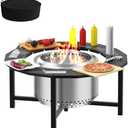 38 Inch Fire Pit Surround Tabletop for Solo Stove Bonfire/Ranger/Tiki Accessories, Smokeless Fire Pit Table & Dust Cover for Solo Stove and Other Wood Burning, Powder-Coated Steel Stove Table Surround