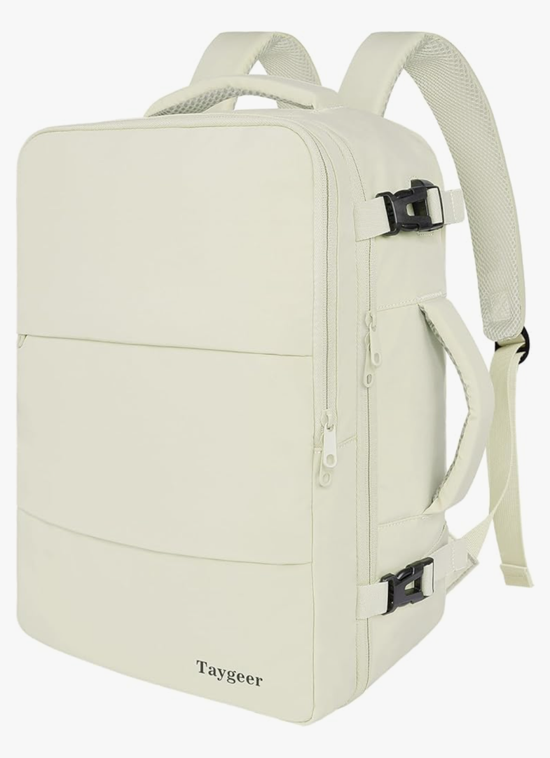 Taygeer Travel Backpack for Women, Carry On Backpack with USB Charging Port & Shoe Pouch, TSA 15.6" Laptop Back Pack Flight Approved, College Gym Bag Casual Daypack for Weekender Business Hiking,Beige