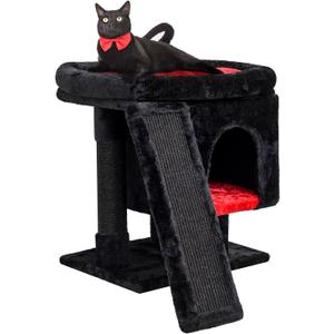 SYANDLVY Gothic Cat Tree with Coffin Bed for Indoor Cats, Cat Tower with Scratching Post, Modern Activity House for Large Cats, Condo with Board, Kittens Cave (Black & Red)
