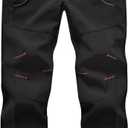 TBMPOY Men's Snow Ski Hiking Pants Waterproof Winter Fleece Lined Pants Camping Skiing Ice Fishing Pants with Belt (Medium, A1-thick Black)