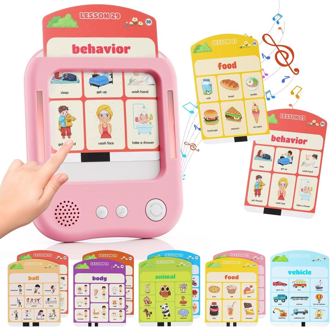 Interactive Learning Tablet for Kids, Educational Talking Toy with with 30 Flash Cards for Alphabets, Phonics, Words, Music & Quiz, Best Learning Toy for Ages 2-5, Birthday Gift for Boys&Girls, Pink