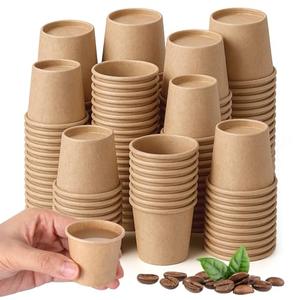 Acellegic Mini Coffee Cups Disposable Brown Paper Cups Hot or Cold Beverage Cup Mouthwash Cup Drinking for Coffee Water Tea Juice Espresso for Home Office Party Picnic(Kraft Paper Color,2oz,400 Pack)