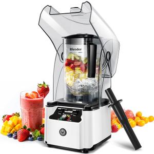 WantJoin Commercial Professional Blender With Shield Quiet Sound Enclosure 2200W Industries Strong and Quiet Professional-Grade Power, Self-Cleaning, White