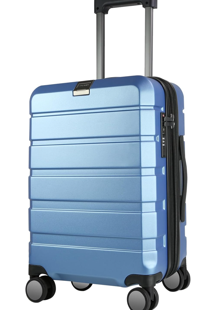 KROSER Hardside Expandable Carry On Luggage with Spinner Wheels & Built-in TSA Lock, Durable Suitcase Rolling Luggage with USB Port, Carry-On 20-Inch, Light Blue