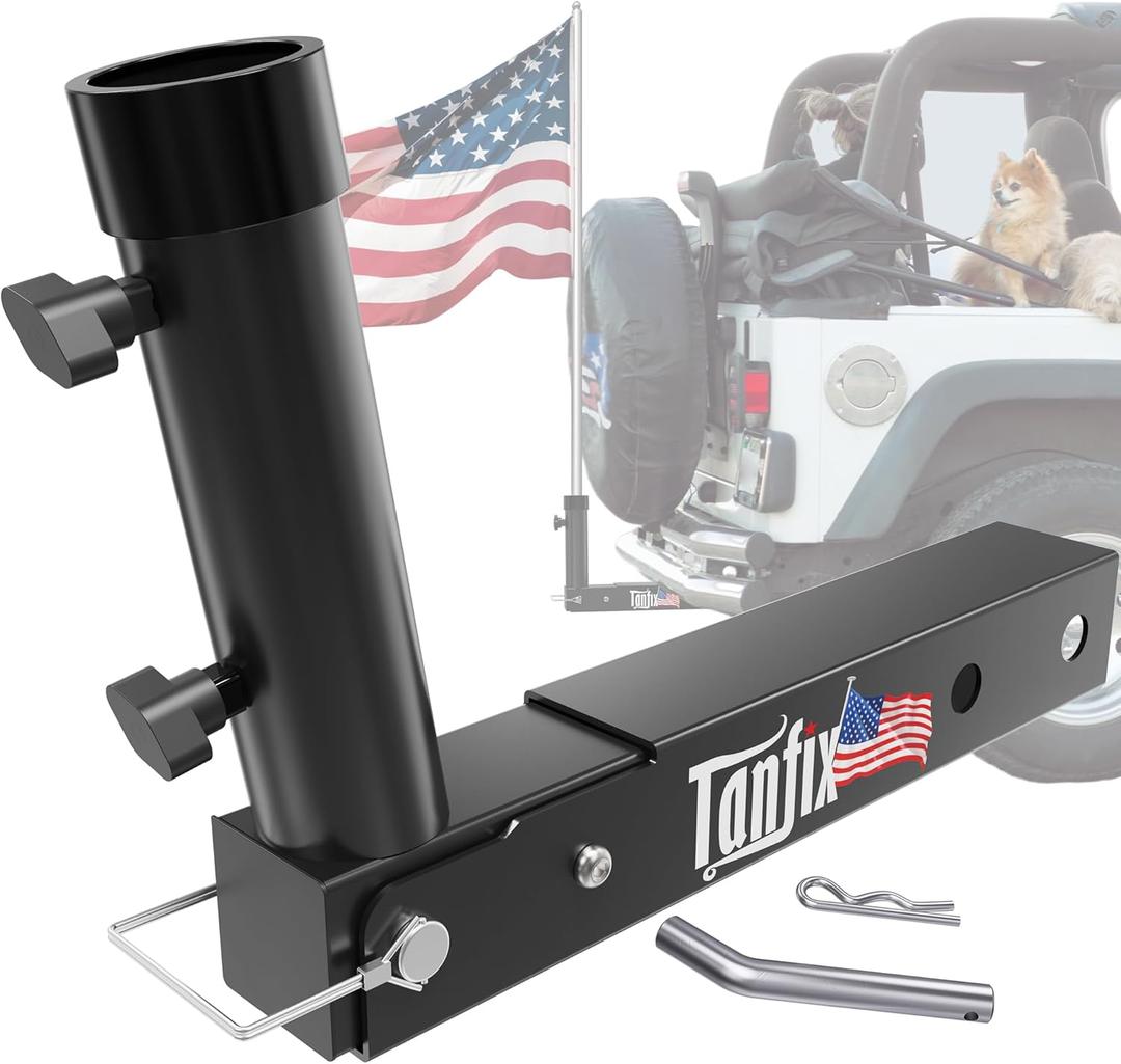 Foldable Hitch Mount Flagpole Holder | All Metal Heavy- Duty, Fits Standard 2" Trailer Hitch, Compatible with Jeep, Truck, SUV, RV, Pickup, Camper Trailer (ONE Flagpole)