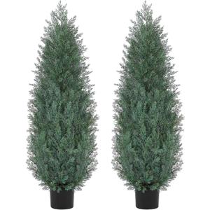 4Ft Artificial Cypress Trees (Set of 2) Outdoor Indoor, Realistic Faux Potted Cedar Trees with UV Protection, FakeTopiary Trees in Cement Pot for Entryway Patio Porch Garden Office Home Decor