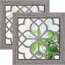 Boho Wall Mirror Decor, Set of 2 Rustic Farmhouse Accent Mirror 12x12 Inch, Square Shatterproof Vintage Style Mirrors for Wall, Small Decorative Mirrors for Living Room, Bedroom (Brown)