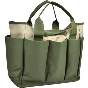 Garden Tool Bag, Garden Tote Bag With 8 Pockets, Canvas Garden Tool Storage Bags, Heavy-duty Large Organizer Bag for Garden Tool Kit, Gardening Organizer for women Men Indoor and Outdoor Gardening