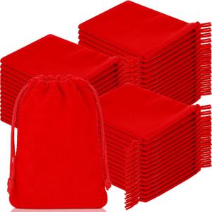 Wesnoy 200 Pieces Velvet Drawstring Pouch Bulk 2.76 x 3.54 Inches Small Jewelry Pouch Mini Gift Bags Gift Packaging Wrap Bags for Holiday Wedding New Year Party(Red)