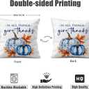 2 x Fall Throw Pillow Cover 18x18 Inch  White Linen Cushion Cover with Blue Pumpkins and Golden Leaves  Double-Sided Print, Autumn Thanksgiving Decorative Pillowcase for Sofa, Couch, Bed