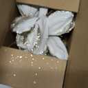 Sggvecsy 10Pcs Christmas Glitter Flowers Christmas Tree Ornaments Artificial Poinsettia Flower Velvet Magnolia Stems Floral Picks for Xmas Wedding DIY Crafts Wreath Party Floral Decorations (White)