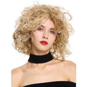 Sallcks Short Curly Blonde Wig for Women Shaggy Curly Natural Synthetic Heat Resistant Cosplay Costume Wig (Mixed Blonde)