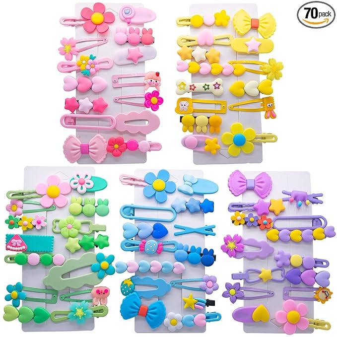 70PCS Hair Accessories for Girls Little Girl Hair Clips Barrettes for Baby Toddler Teens Women Kids Cute Candy Colorful Flower Gift for 6-18 Ages (Girls Hair Accessories)