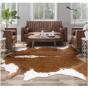 8x10 Faux Cowhide Area Rugs for Living Room, Animal Skins Cow Hide Rug for Bedroom, Cool Western Christmas Decor, Thin Leather Cow Hide Carpets Fireplace Rug, Brown
