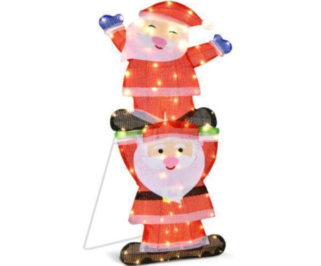 Total Tactic EU10022US LED Double Santa Yard Christmas Decoration with String Lights & Stakes
