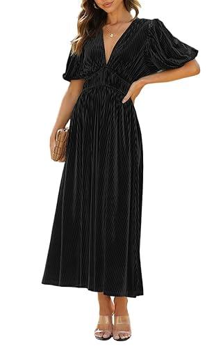 Sissyaki Women's Velvet Dress Formal Dresses for Wedding Guest 2025 Fall Dress (Black, L)