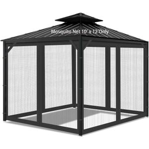 Gazebo Universal Replacement Mosquito Netting, 10' x 12' Outdoor Mesh Netting Screen 4-Panel Sidewall with Zipper for Patio Canopy Garden Porch Pergolas and Backyard, Black(Mosquito Net Only)