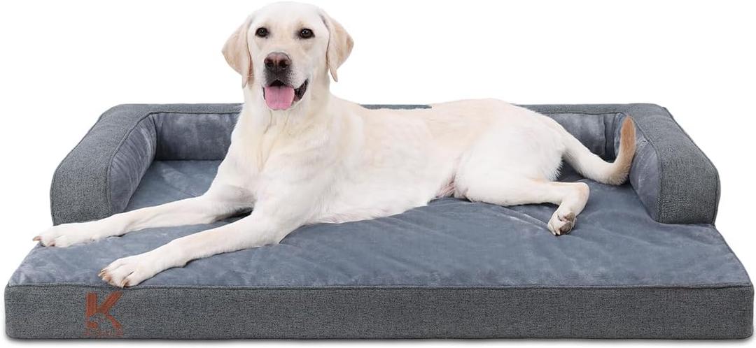 KSIIA Washable Dog Bed XL Senior Dog, Orthopedic Warm Soft Pet Sofa Waterproof Pet Couch with Sides, Non-Slip and Egg-Crate Foam Extra Large Beds with Removable Cover, 41x27Inch, Dark Grey