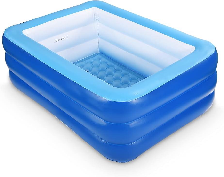 Inflatable Swimming Pools, 118" X 66" X 21" Full-Size Inflatable Pool for Kids and Adults, Durable Family Lounge Pool, Kiddie Pool for Backyard, Garden or Indoor (Blue)