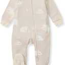 Burt's Bees Baby Boys Sleep and Play PJs, 100% Organic Cotton One-Piece Zip Front Romper Jumpsuit Pajamas (6-9 Months, Good Night Sky)