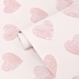 Fititem Pink Peel and Stick Wallpaper Kids Modern Pink Contact Paper Cabinets Nursery Hearts Wall Sticker Bedroom Decor Boho Removable Self Adhesive Wallpaper for Bathroom Waterproof 17.3inW 197inL