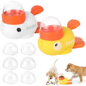 2 Pcs 2-in-1 Interactive Duck Treat Dispenser, Slow Duck Pet Feeder, Dog Treat Dispenser Toy, Feeder Puzzle Toy with 3 Food Outlet Sizes Toy for Small Medium Large Dogs (Yellow/White)