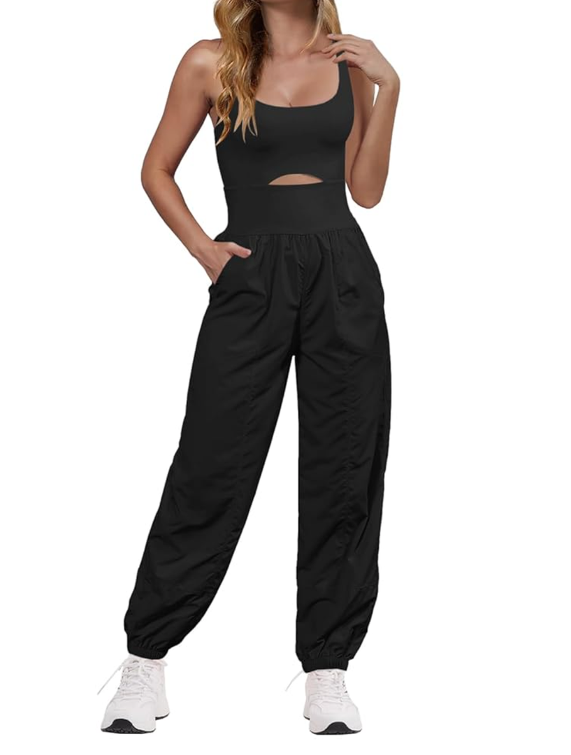 Panadila Womens Workout Onesie Athletic Romper One Piece Jumpsuits Backless Tops Hiking Pants with Pockets S
