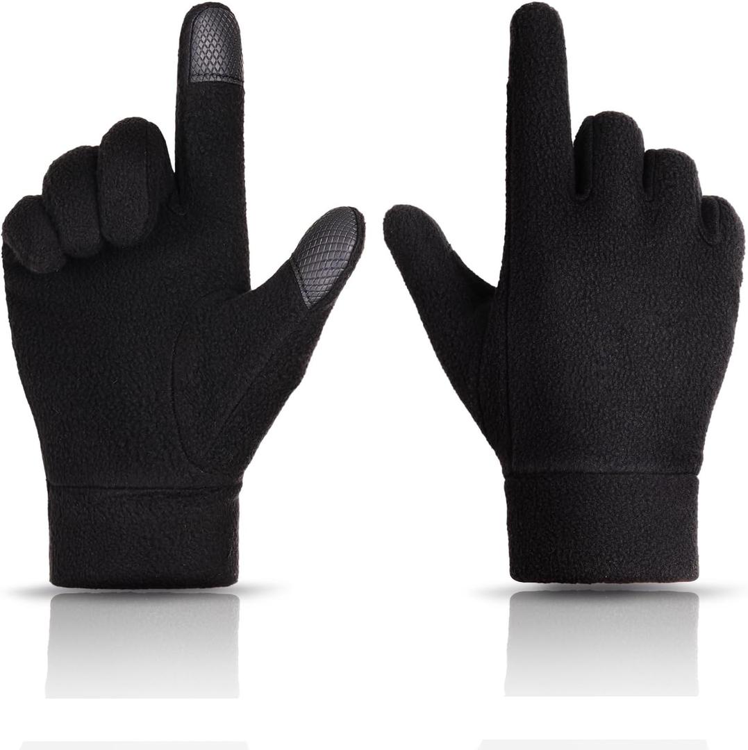Winter Gloves Mens Women Screen Touching Thermal Gloves Plush Fleece Warm Glove for Running Driving Hiking Cold Weather (Black)