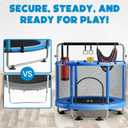 55" Toddler Trampoline for Kids Ages 38 Indoor & Outdoor Kids Trampoline Anti-Tilt Frame, Adjustable Gym Bar, Basketball Hoop, Ocean Balls, Boxing Bag, Hammock & Boxing Gloves