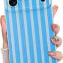 KANGHAR Compatible with iPhone 17 Pro Case 2025, Silicone Stripes Cute Pattern, Camera Protection Soft Slim Phone Cover for Girls Women -Blue