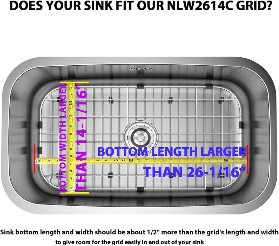 Sink Protector Grid 26-1/16" x 14-1/16", Centered Drain with Corner Radius 3-1/2", 304 Stainless Steel Material (Centered Drain) for Single Bowl Kitchen Sink