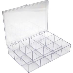 Clear Hard Plastic Compartment Organizer Box with Hinged Lid, Keepsake Storage Box and Display Case, 7 3/8" L x 5" W x 1 1/2" H, 4 Boxes, Made in USA by Gary Plastic Packaging