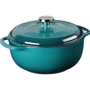 Lodge 4.5 Quart Enameled Cast Iron Dutch Oven with Lid  Dual Handles  Oven Safe up to 500 F or on Stovetop - Use to Marinate, Cook, Bake, Refrigerate and Serve  Lagoon