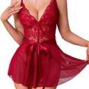 Aranmei Sexy Lingerie for Women Lace Babydoll Chemise with Garter Belt Mesh Nightgowns
M