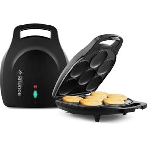 Holstein Housewares Non-Stick 6-Section Multi-Food Maker - Arepas, Mini Pancakes, Corncakes and More, 6-PC, Matte Black