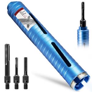 2 1/4" Dry Core Drill Bit, 5/8"-11 Thread, with 3 Adapters Included: SDS Plus, SDS Max and 1/2" Hex Shank; 9.5" Drilling Depth Diamond Core Bits for Brick, Block, Concrete, Stucco and Masonry