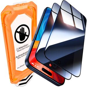 UniqueMe for iPhone 15 Pro Privacy Screen Protector, [Military Grade Shatterproof & 9H+ Hardness] Screen Protector 15 Pro Tempered Glass Full Coverage Protection, Easy to install, 2 Packs (Black)