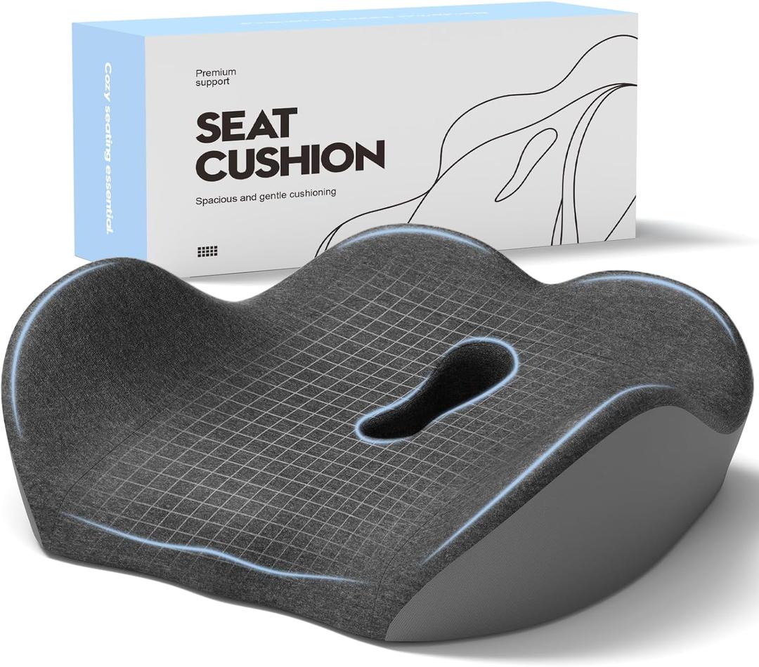 Seat Cushion for Office Chair, Sciatica and Tailbone Pain Relief Cushion, Coccyx Cushion for Car, Desk Chairs, Wheelchair (Gray)