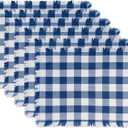 DII Heavyweight Fringed Check Tabletop Collection, Placemat Set, 13"x19", Navy, 6 Piece