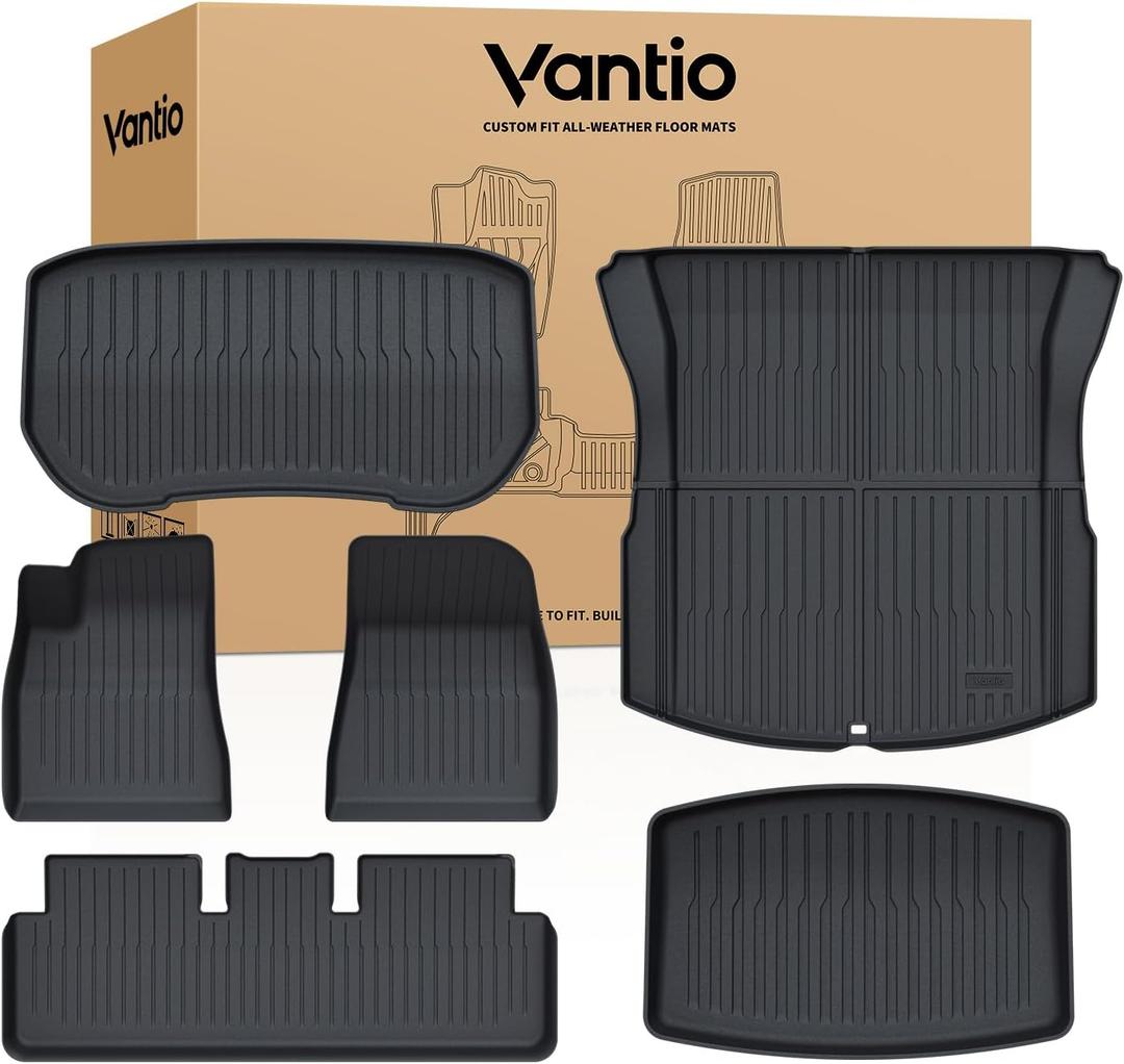 [Precise Fit Full Set] Vantio Floor Mats for Tesla Model 3 Highland 2024-2026, TPE All Weather Floor Liners, Anti-Slip Model3 Floorliners w/Seatback Protector, Rear Trunk Mat, Cargo Liner