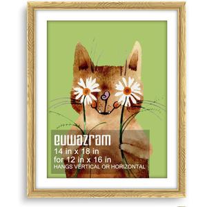 Ornate Gold 14x18 Frame - Single Frame, 14 x 18 Poster Frame with Mat for 12x16, Picture Frames for Artwork, Puzzles, Photos and Movie Posters