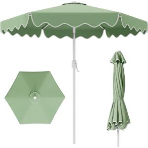 AreShark 7.5FT Outdoor Patio Umbrella with Wavy Trim (Sage Green)