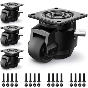 ANDUTEES Leveling Casters Heavy Duty with Upgraded Ratchet Handle Design, Adjustable Retractable Casters Set of 4,Swivel Industrial Castor Wheels for Workbench (80F, 4400 Lbs Capacity, Black)