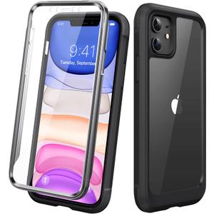 Diaclara Compatible with iPhone 11 Case, Full Body Rugged with Built-in Touch Sensitive Anti-Scratch Screen Protector, Soft TPU Bumper Case Clear Compatible with iPhone 11 6.1" (Black and Clear)