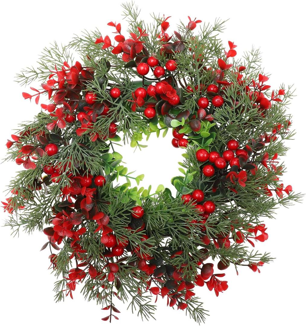 Artificial Christmas Wreath for Front Door Window Christmas Door Winter Wreath Xmas Wreath Decorated with Pine Cones Berry Clusters Classic Garland Holiday Party