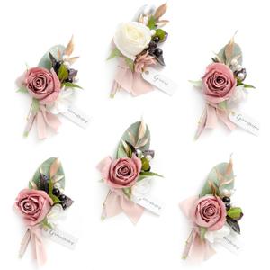 Ling's Moment Boutonniere for Men, 6pcs Groom Groomsmen Boutonniere, Artificial Flowers for Wedding Decor/Prom/Homecoming, etc.Dusty Rose Mauve