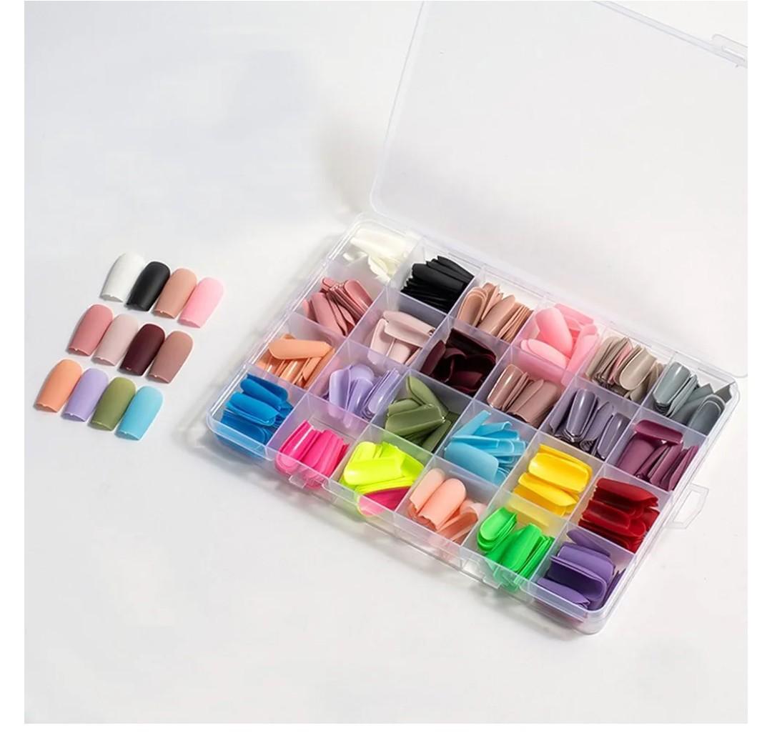 Generic Frosted Long Coffin Nail Press on Nails Acrylic Nails Soak Off Nail Tips Full Cover False Nail Tips Fake Nails Artificial Nails Nail 576 pcs 24 Color